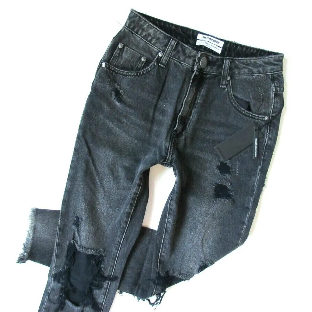 NWT One Teaspoon High Waist Freebirds in Double Bass Black Destroyed Jeans 25 - Image 2