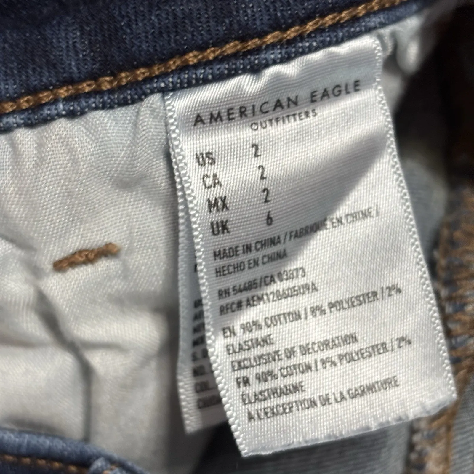 American Eagle Jean Shorts Women's Sz 2 Destroyed Denim Hi Rise Shortie‎ Stretch - Image 5