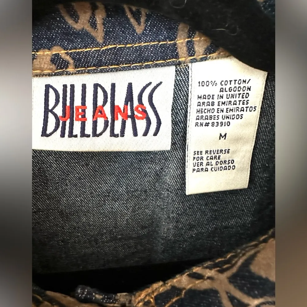 Bill Blass Vintage Denim Floral Contrast Chore Jean Jacket Size M - Image 2