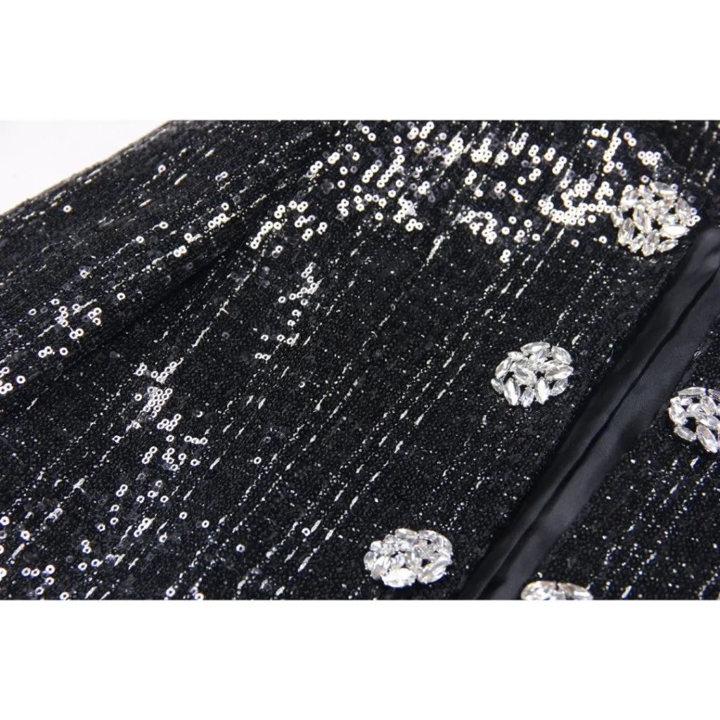 Black Sequin Boutique Blazer Jacket with Diamond Buttons | Medium | NWT - Image 12