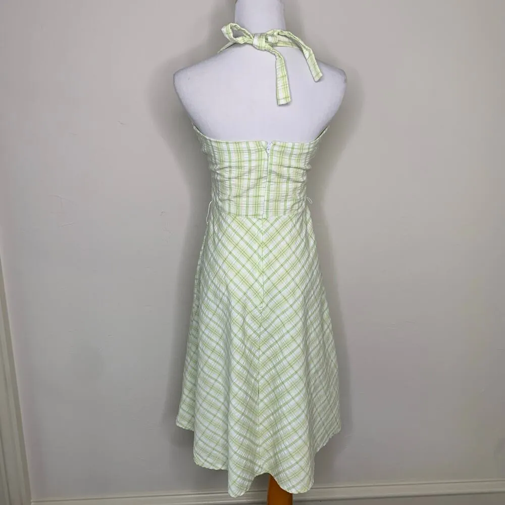 VintageY2k Lime Green Plaid Halter Dress Sz Small - Image 2