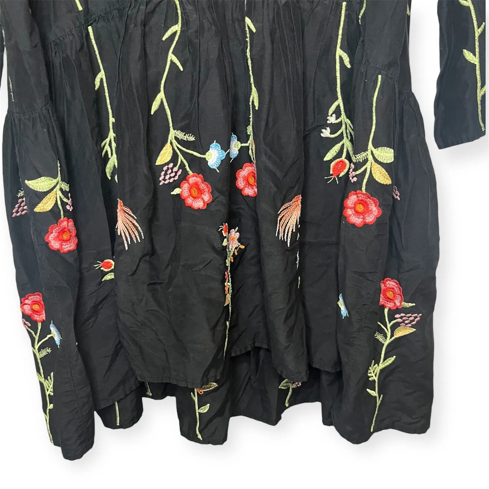 Zara Embroidered Bird & Floral Black Shift Dress Cottagecore Bohemian Sz Small - Image 8