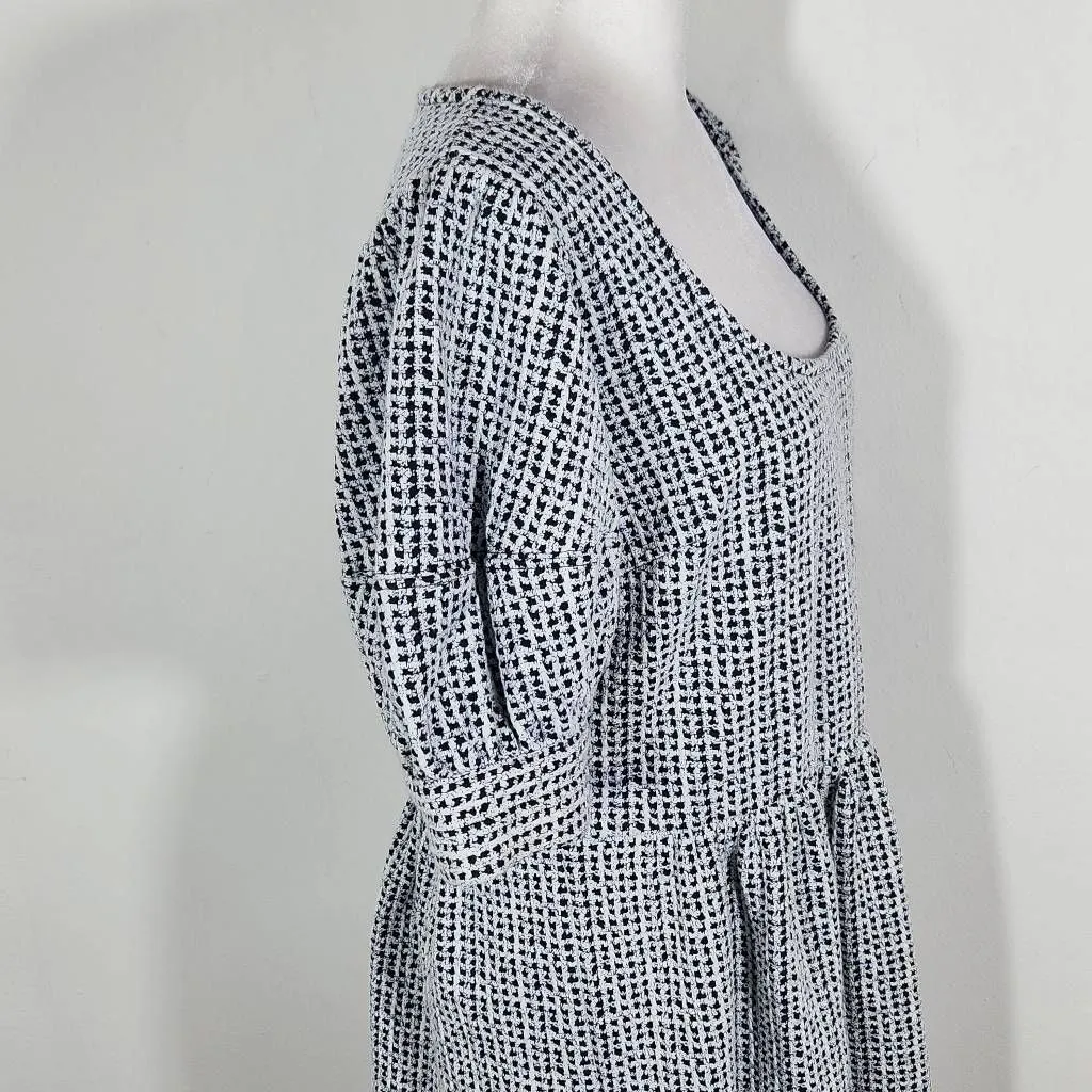 LOFT Black and White Babydoll Dress Size Medium Textured Scoop Neck Swing Dress - Image 6