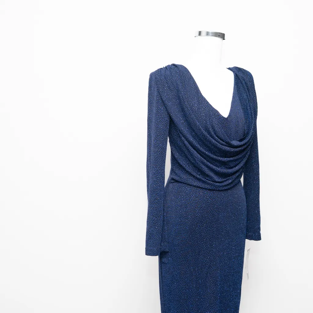 Betsy & Adam - Long Sleeve Glitter Cowl Neck Dress Midi Dress - Image 8