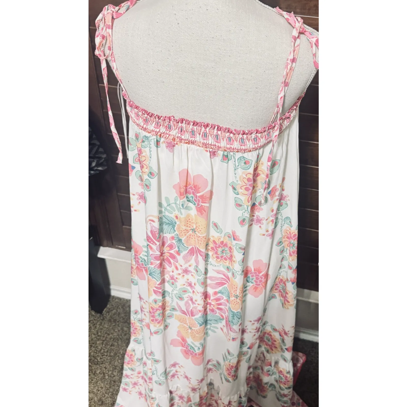 Flying Tomato Pink Floral Sleeveless Maxi Dress Sz M Boho Hippie Long Garden - Image 6