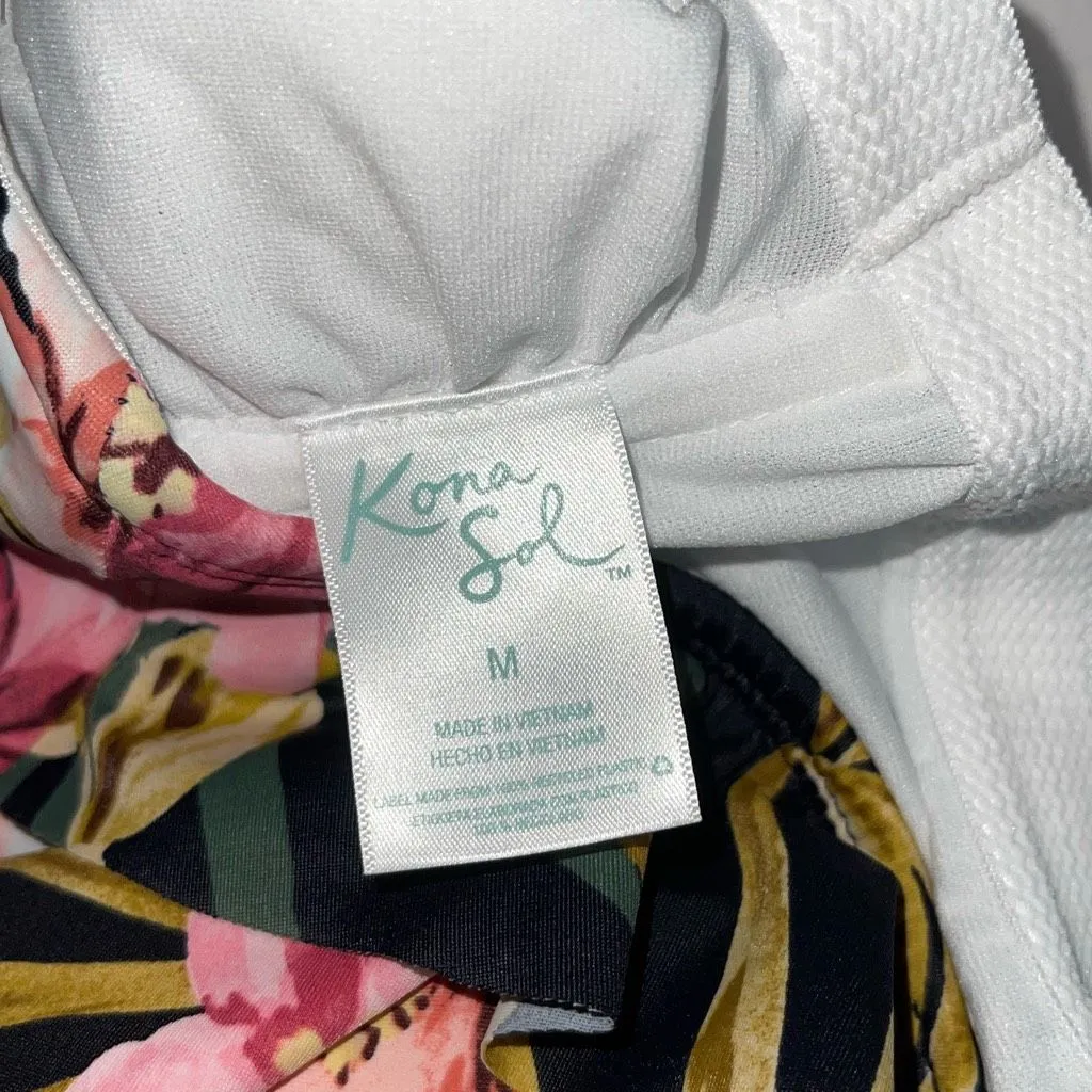 Kona Sol Womens Tropical Floral Ruffled Neck‎ Bandeau One Piece Swimsuit Medium - Image 8