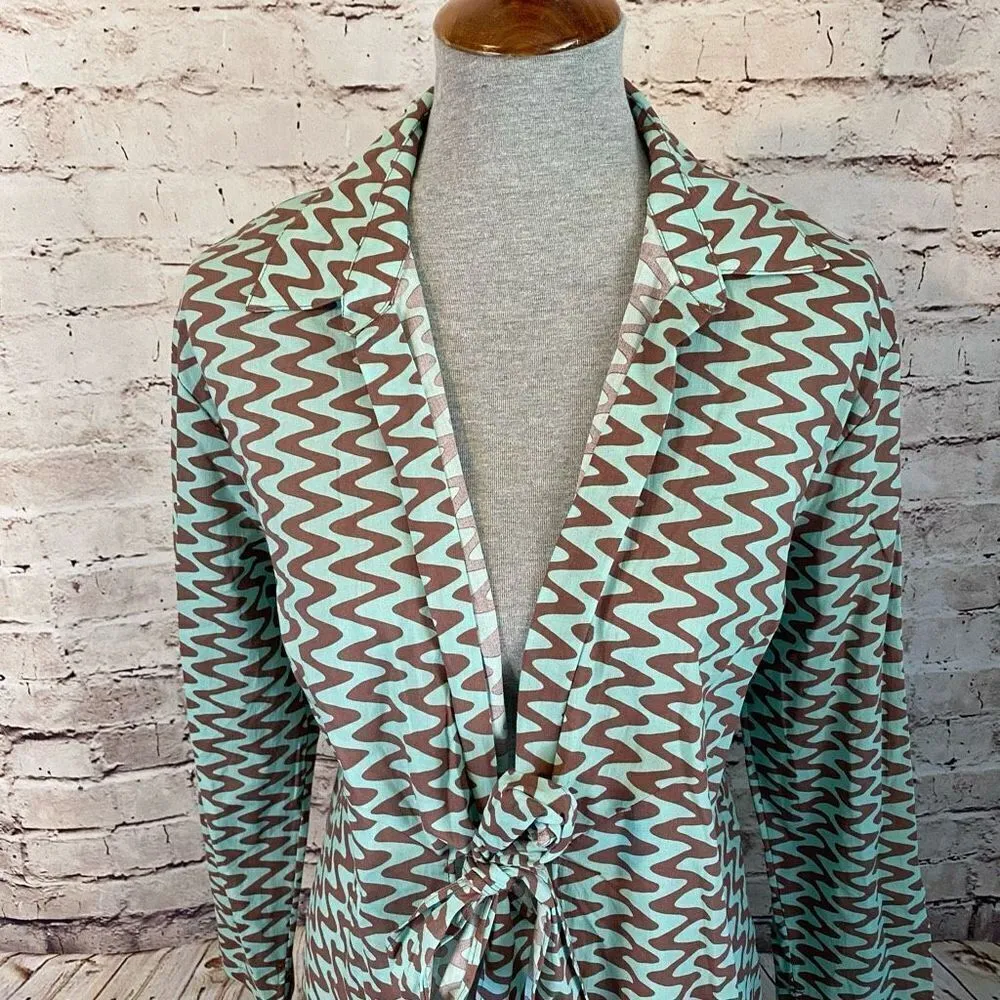 Zara Women's Green Lissie Chevron Open Front Tie Shirt Swim Cover Up Medium NWT - Image 4