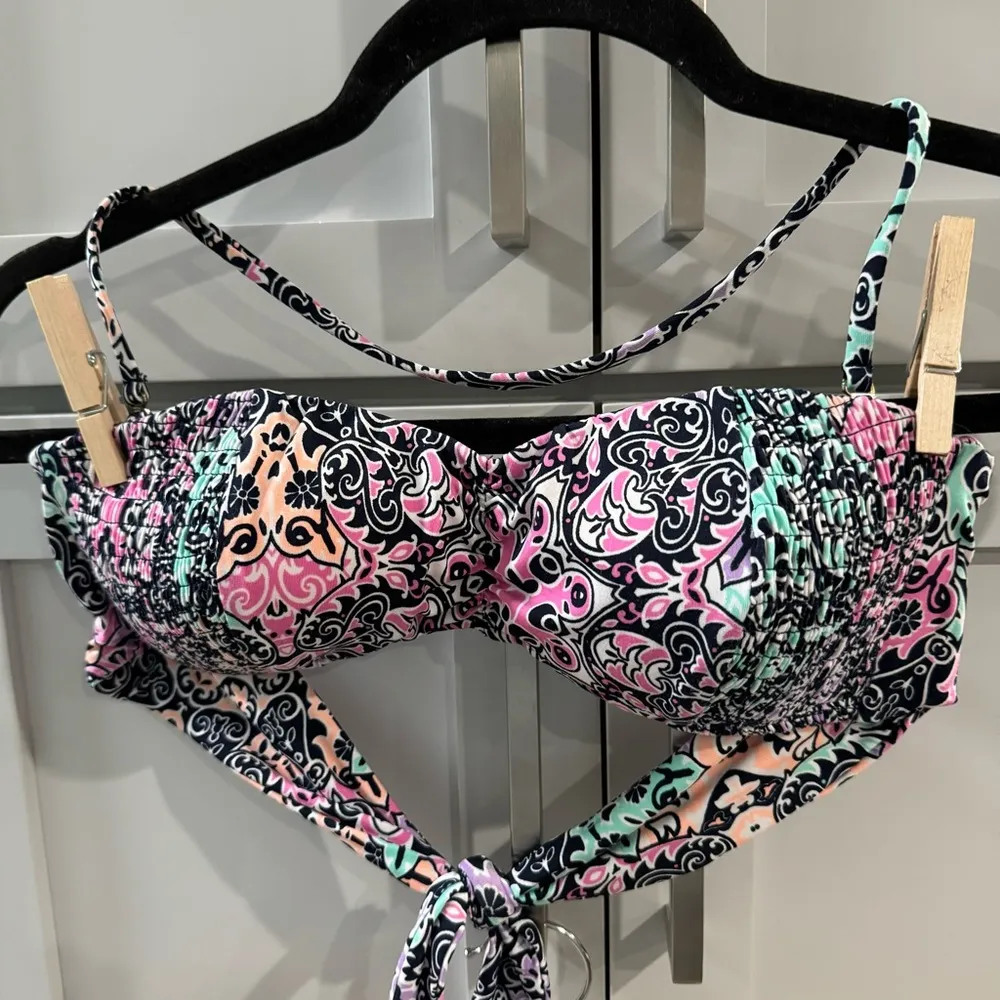 Bikini Lab High Rise Bikini with‎ Bandeau Top w/Smocking Pastel Paisley Print Sm - Image 8