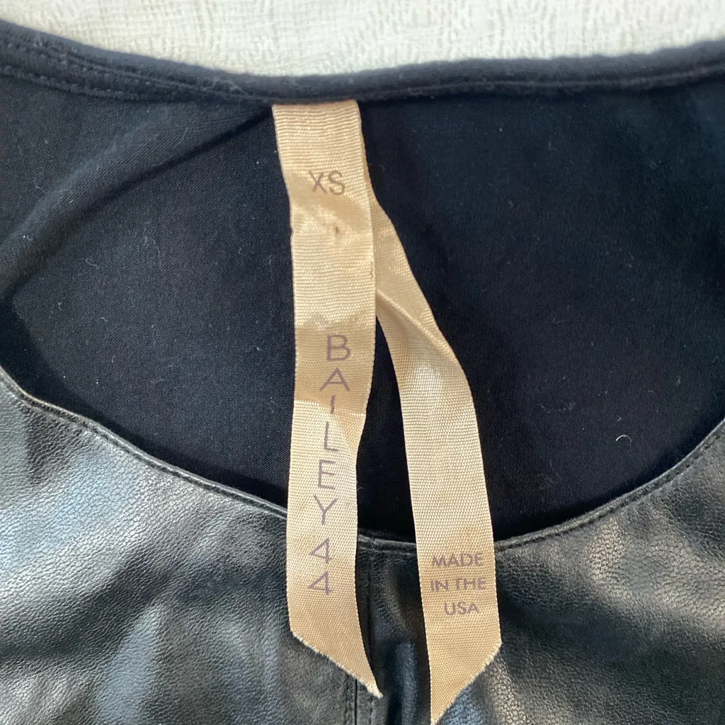 Bailey 44 Women XS Black Faux Leather Sleeveless Tank Stretch Back USA Made - Image 3