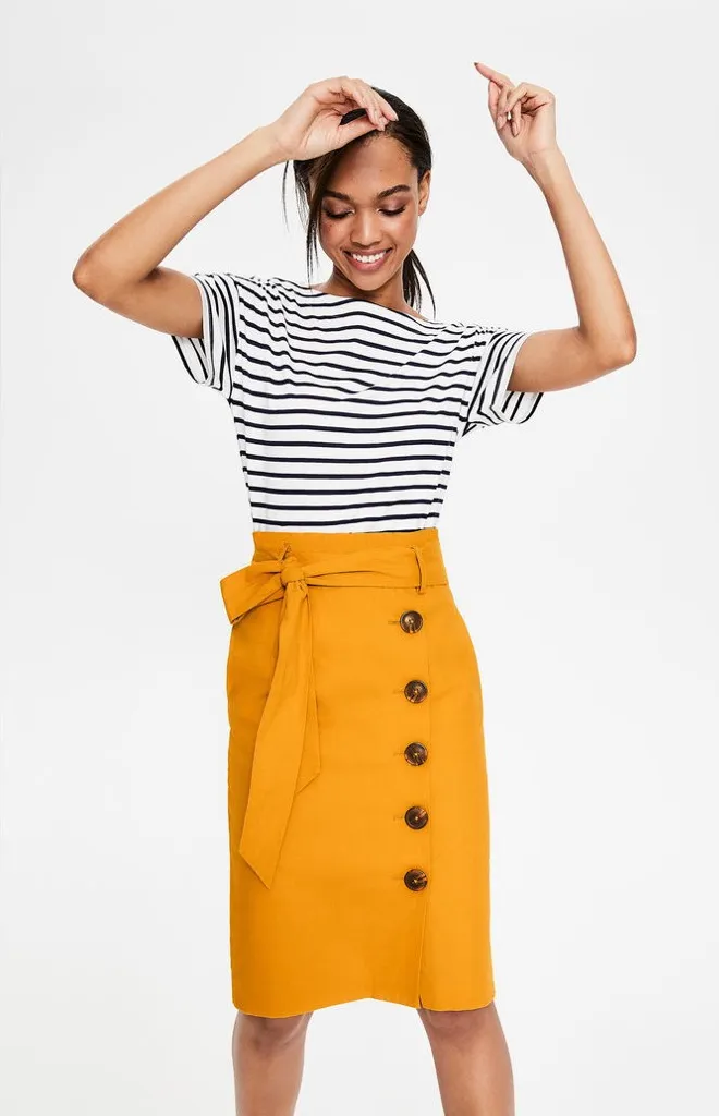 Boden Leonora Midi Skirt Size 10 UK 14 Marigold Golden Yellow Pencil Skirt Linen Gold - Image 1