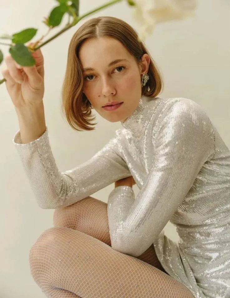 💕REFORMATION💕 Talicia Sequin Mock Neck Maxi Dress ~ Silver Sparkle 6 NWT - Image 5