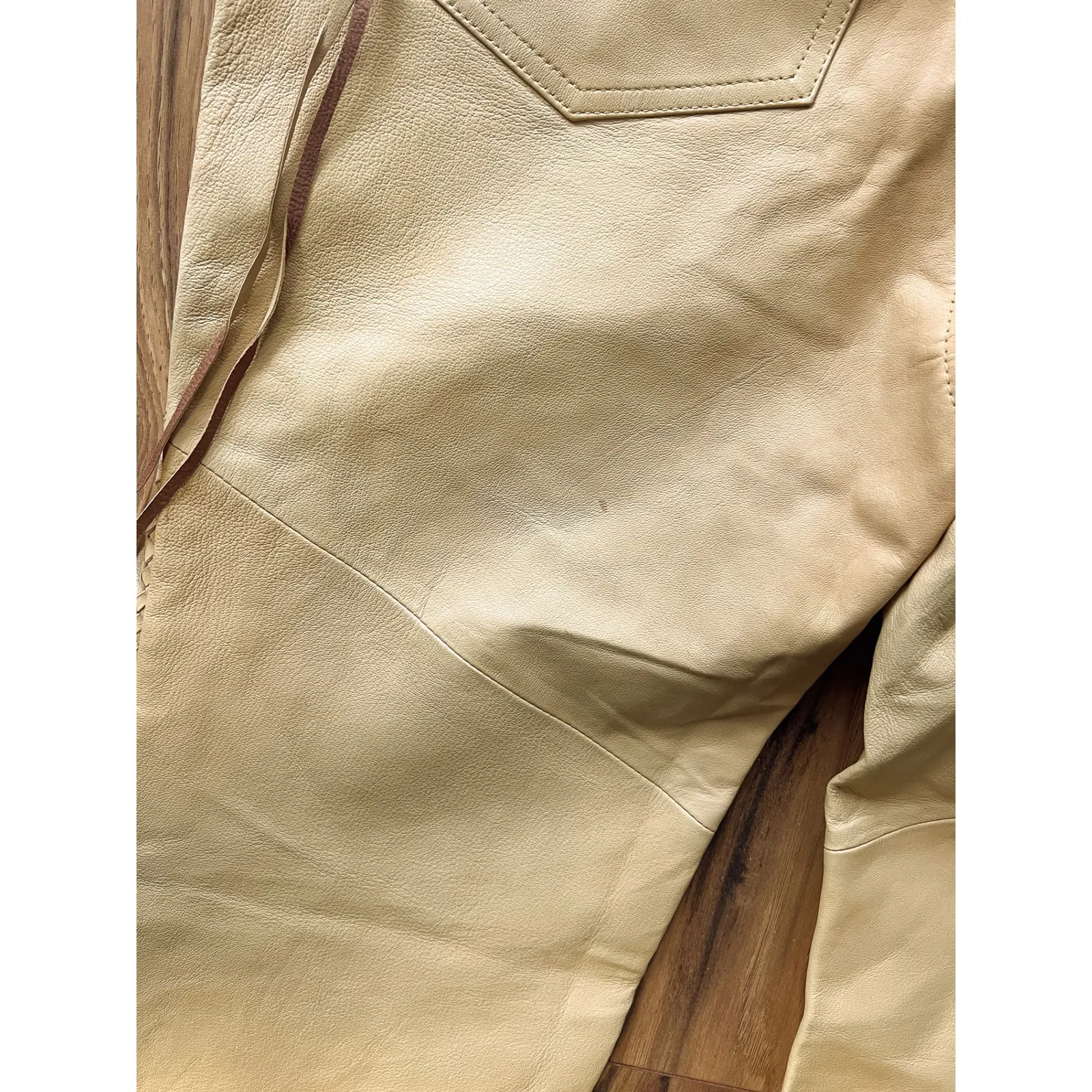 Vintage Harley Davidson Leather Fringe Pants Tan Moto Y2K Women's Size 40/12 - Image 10