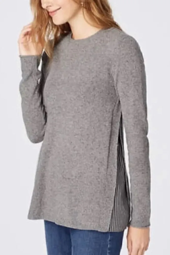 J. Jill Silk Blend Gray Mixed Media with Side Slits InsetsâSweater, Sz Large - Image 1