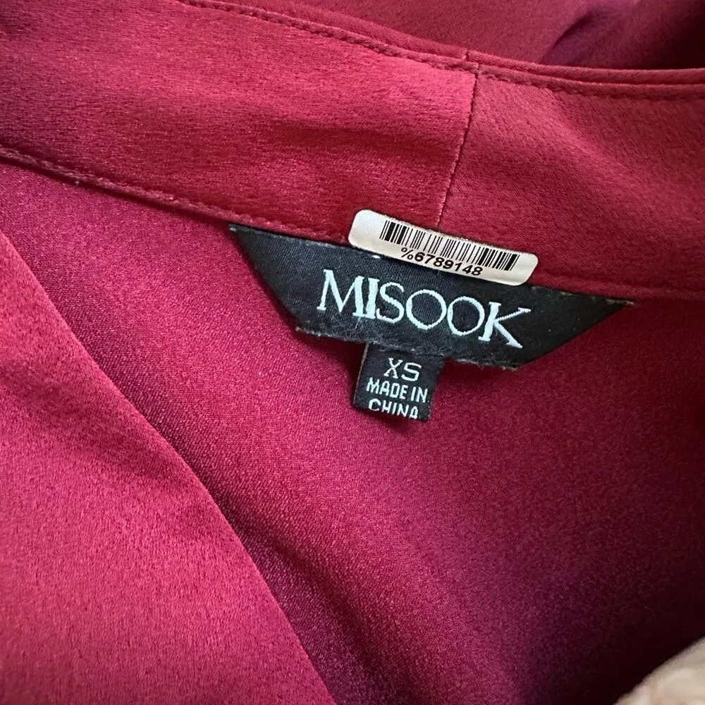 Misook Silky Burgundy Holiday Top Waterfall Sleeve V Neck Size XS 3/4 Sleeve - Image 5