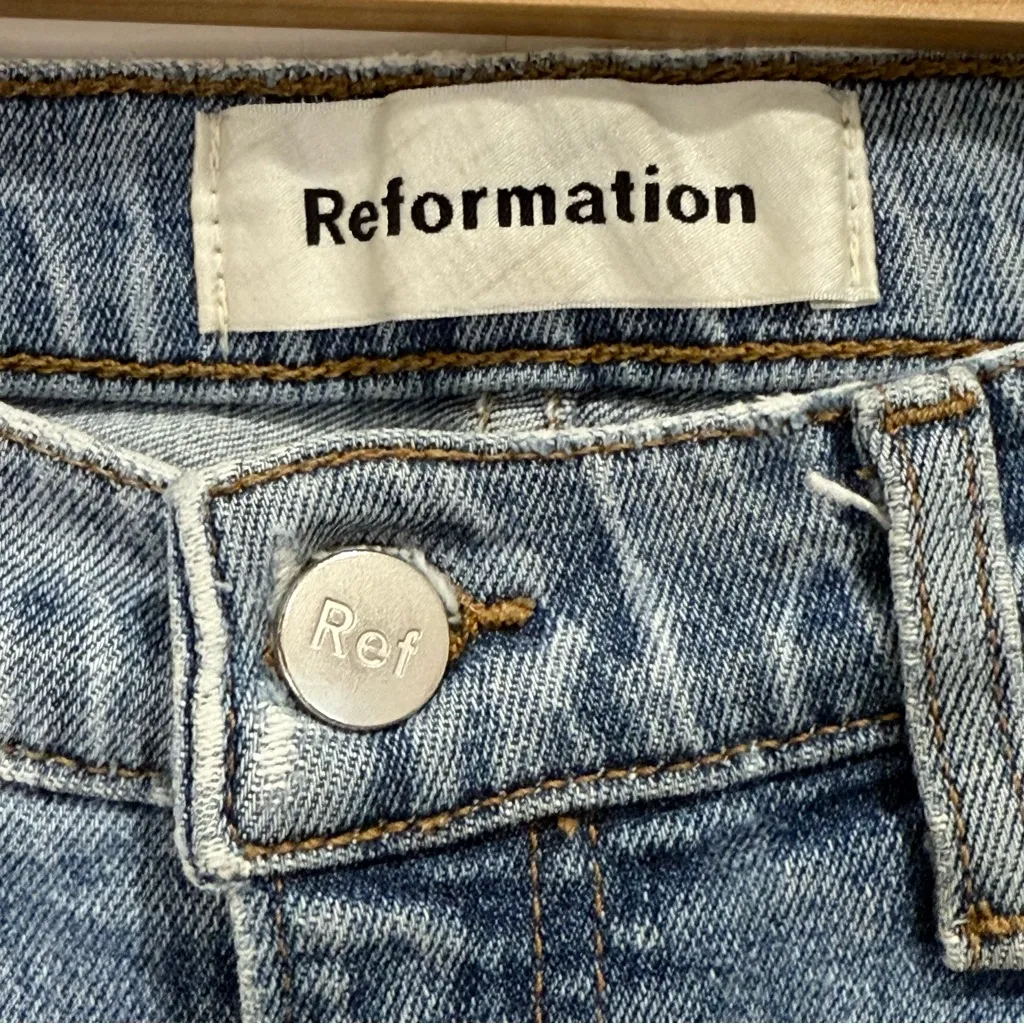 Reformation Crop Flood Jeans Kick Flare Distressed Size 26 Olympic Trendy Chic - Image 6