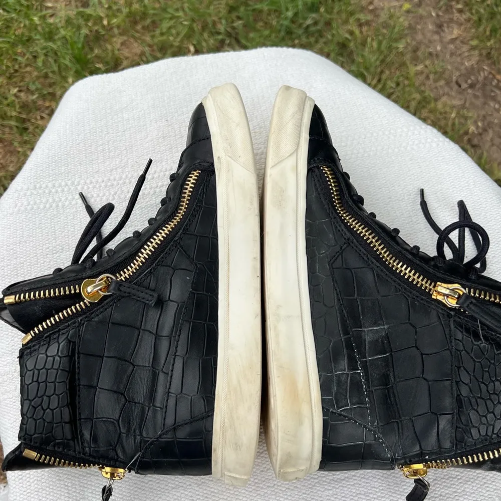 Giuseppe Zanotti Woman Croc Embossed Black Sneakers Size 7 High Top - Image 8