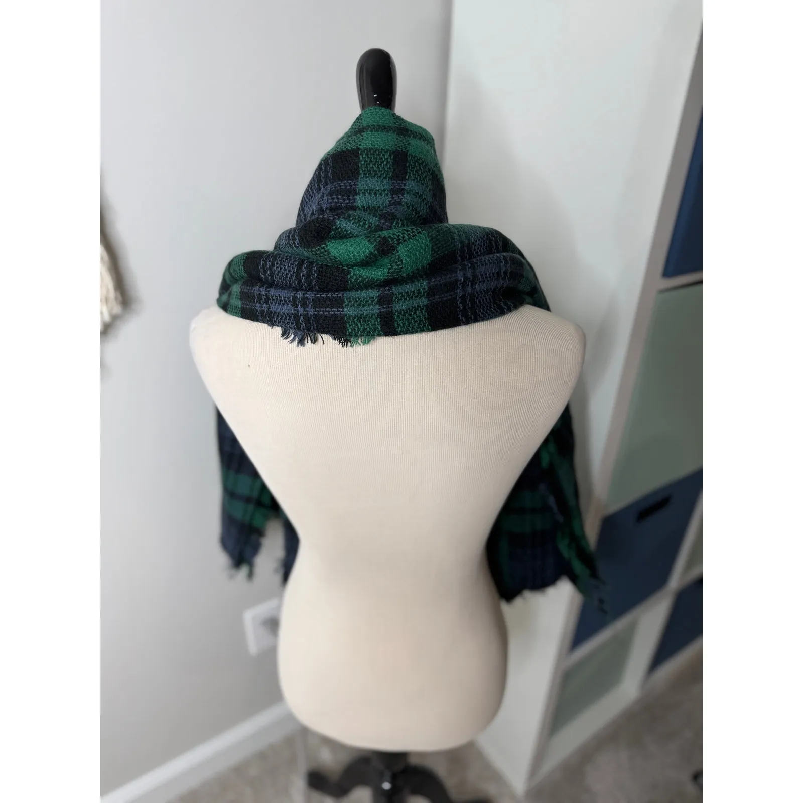 Women's Green Blue Classic Holiday Tartan Plaid Holiday Blanket Scarf Wrap - Image 2