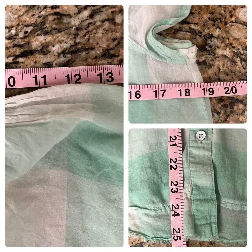 Anthropologie Maeve Mint Gingham Flutter Sleeve Top Women’s S Semi Sheer Peasant Green - Image 6