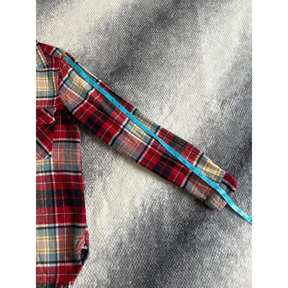 Altar'd State Red Gold Plaid Button Down Hi Low Shirt Women Size Medium Western - Image 7