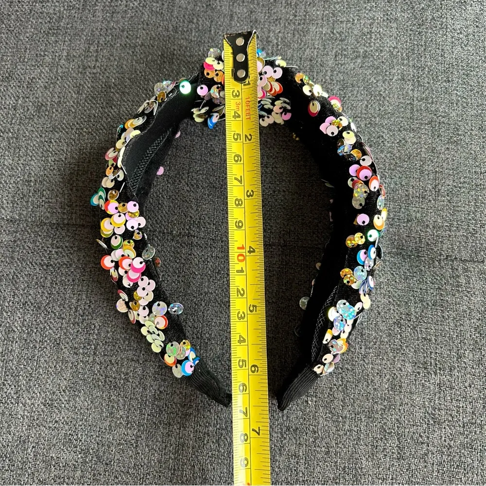 Colorful, Sparkly Sequined Knot Headband, Black, Multi Colored, Rainbow Black - Image 6
