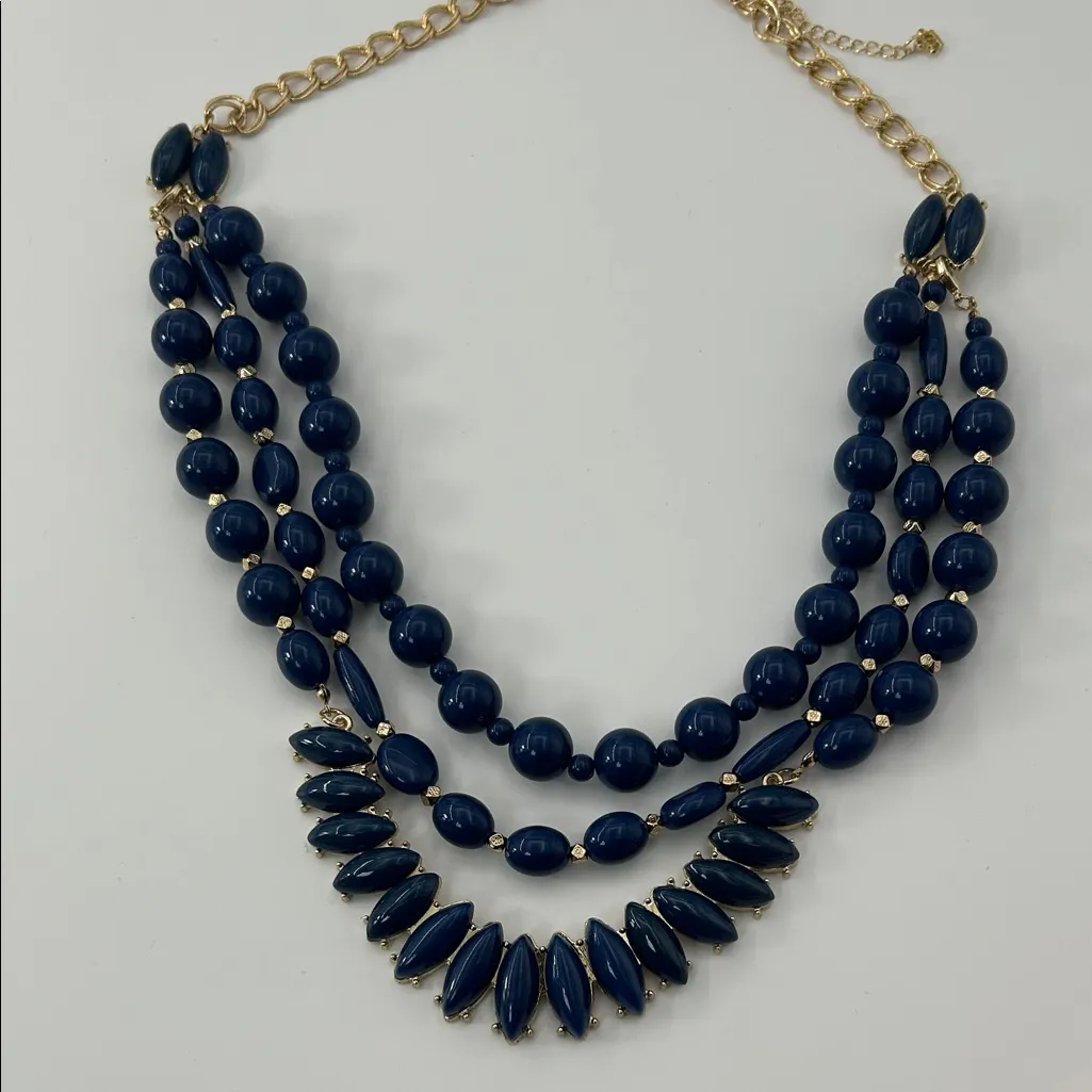Fashion Jewelry Navy and Gold Beaded Necklace Blue - Image 11