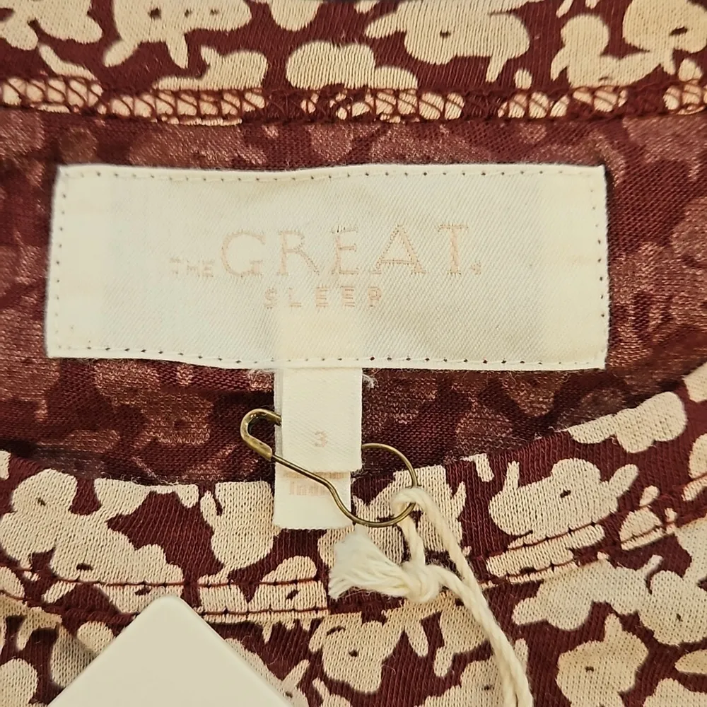 💕THE GREAT💕 The Long Sleeve Sleep Tee ~ Maroon Shadow Floral Size 3 Large NWT - Image 12