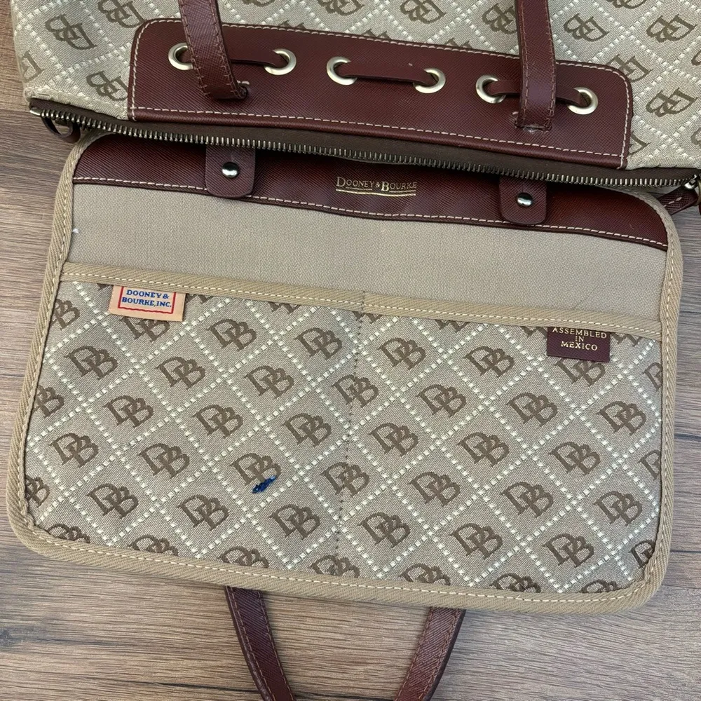 Dooney & Bourke Leather Logo Fabric Satchel Bag Purse Vintage Women’s - Image 7