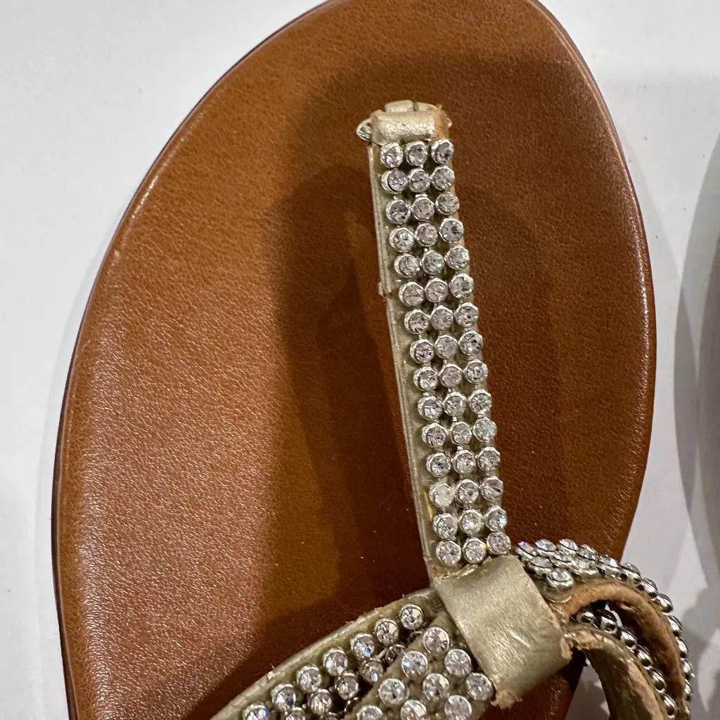 Toscanella brown gold tone rhinestone thong sandal‎ - Image 6
