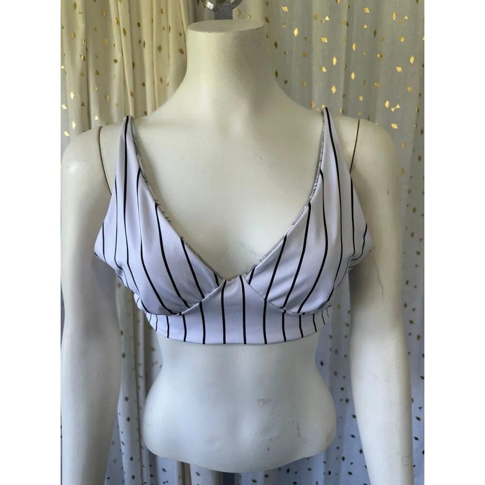 Pulau Swimwear Tropicious Ariel Reversable Banana Leaf Stripes Bikini Top L White Size L - Image 9