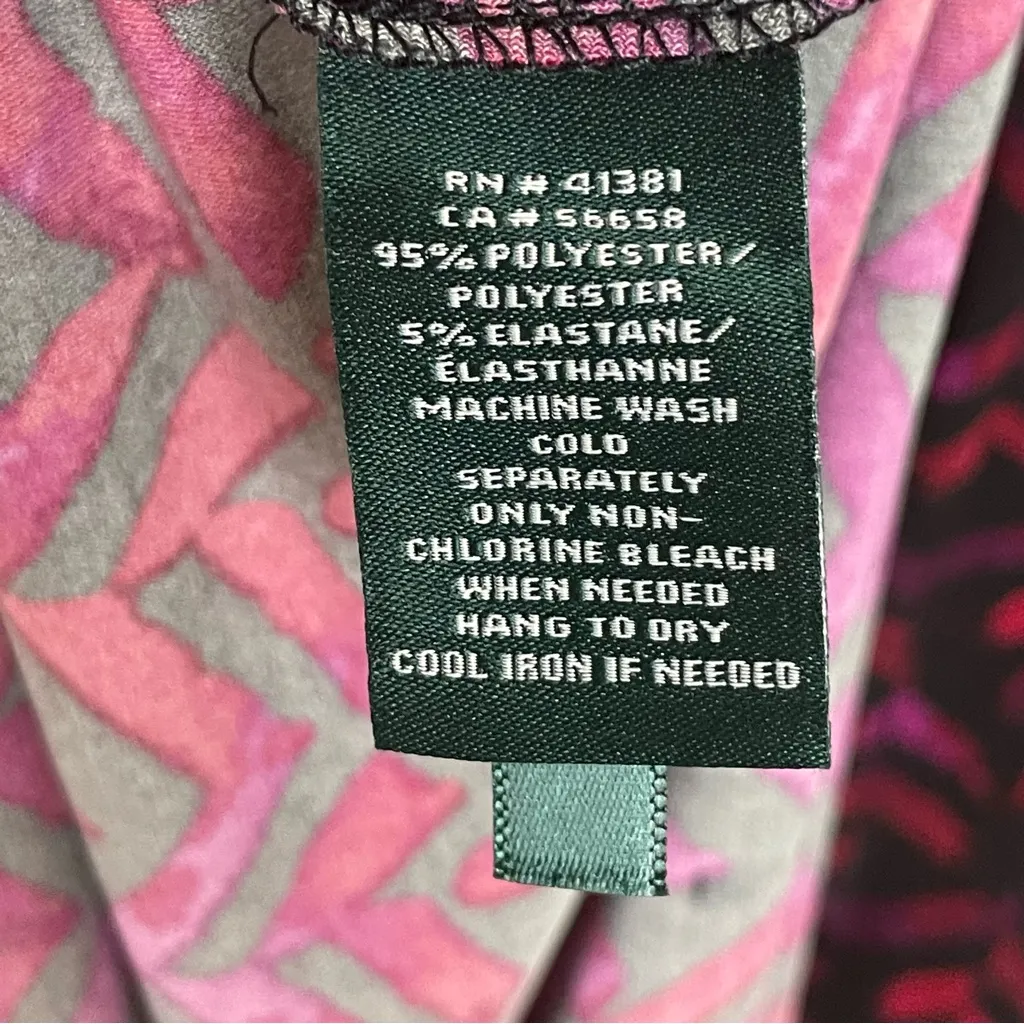 Ralph Lauren Faux Wrap‎ Dress 3/4 Sleeve Size 6 Geometric Jersey Stretch Ruched - Image 10