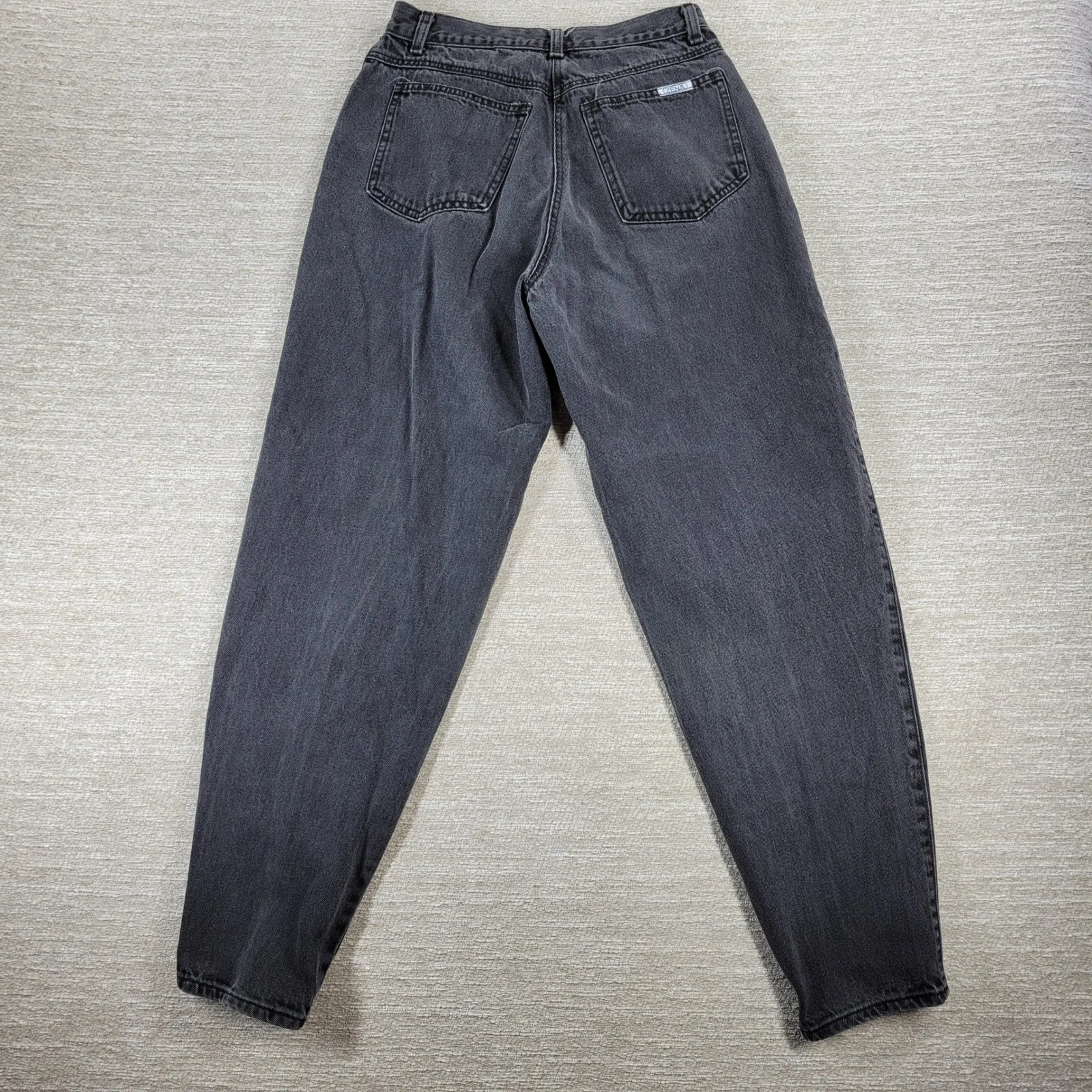 VTG ZENA Mom Jeans Womens Size 12 Black Wash Denim Tapered Hem High Rise USA - Image 2