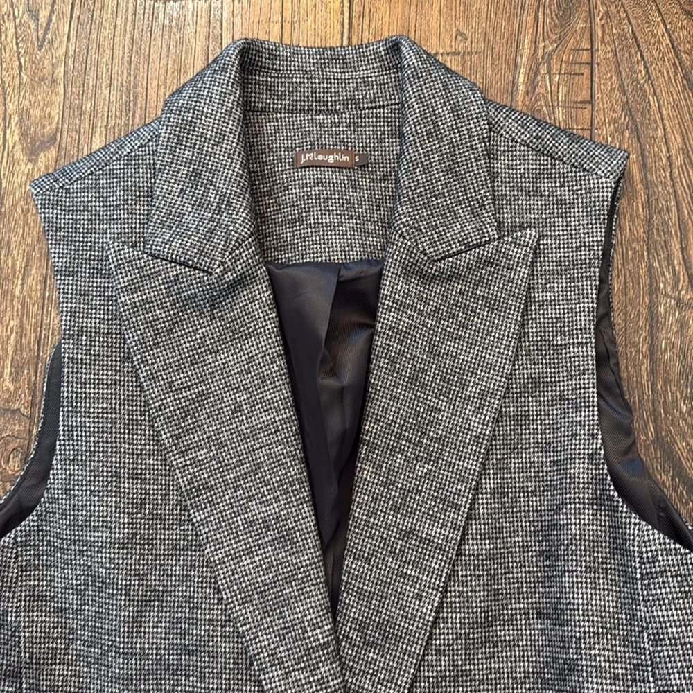 J. McLaughlin Cate Vest Tunic Houndstooth Wool Blend Black White Small - Image 6
