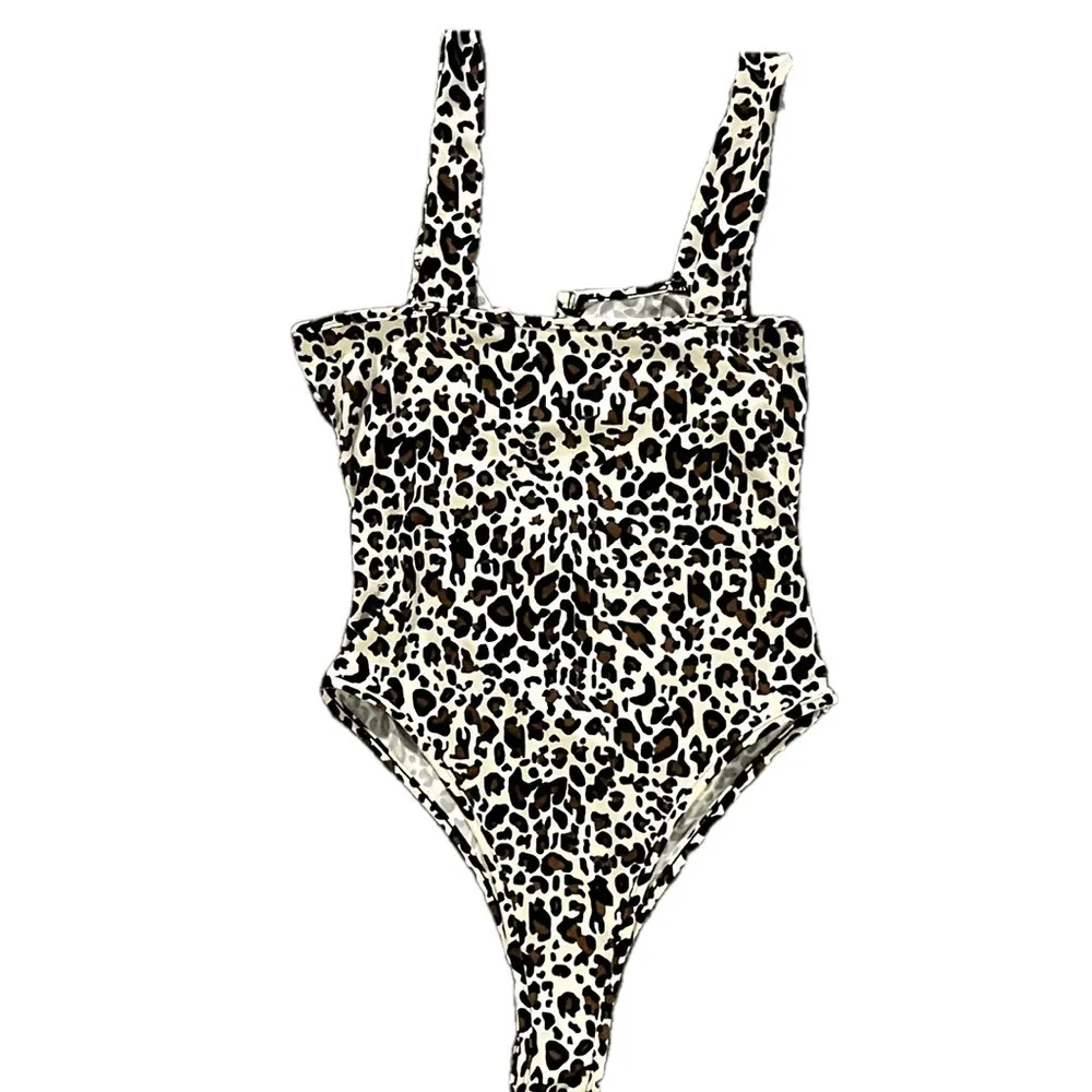 Leopard Print V Neck Knit Bodysuit Womens Small - Image 4