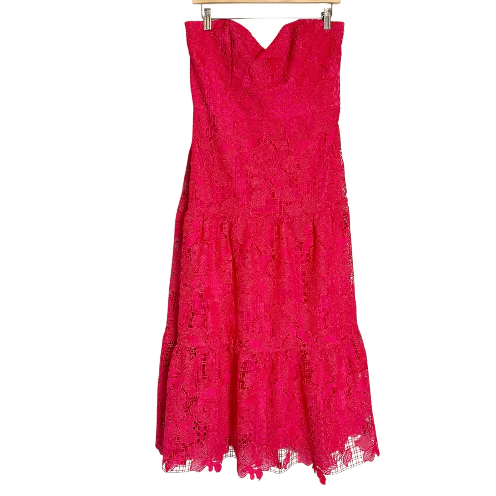 Shoshanna Magenta Pink Strapless Floral Lace A-Line Cocktail Midi Dress Size 14 - Image 2