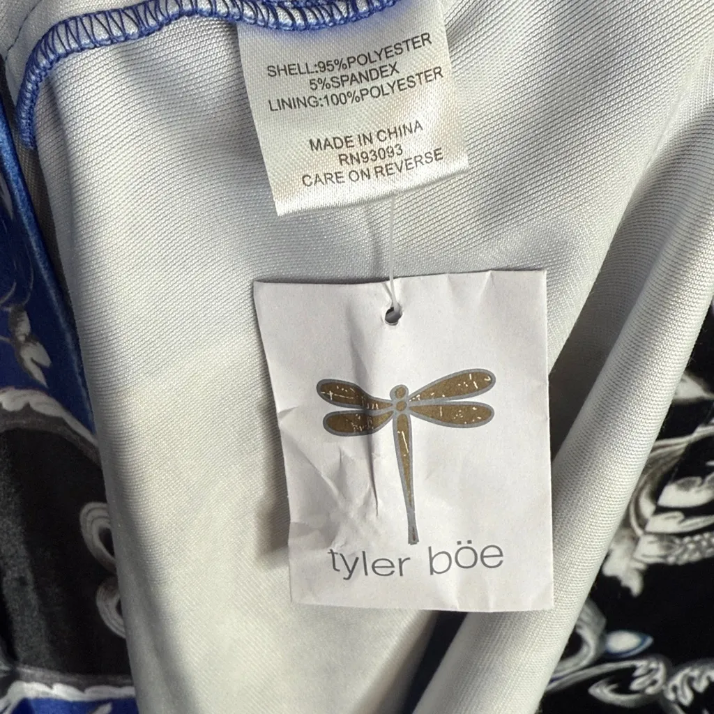 Tyler Boe Dana Velvet Patterned Sapphire Combo Midi Pencil Dress NEW W2014 Sz L Blue Size L - Image 10