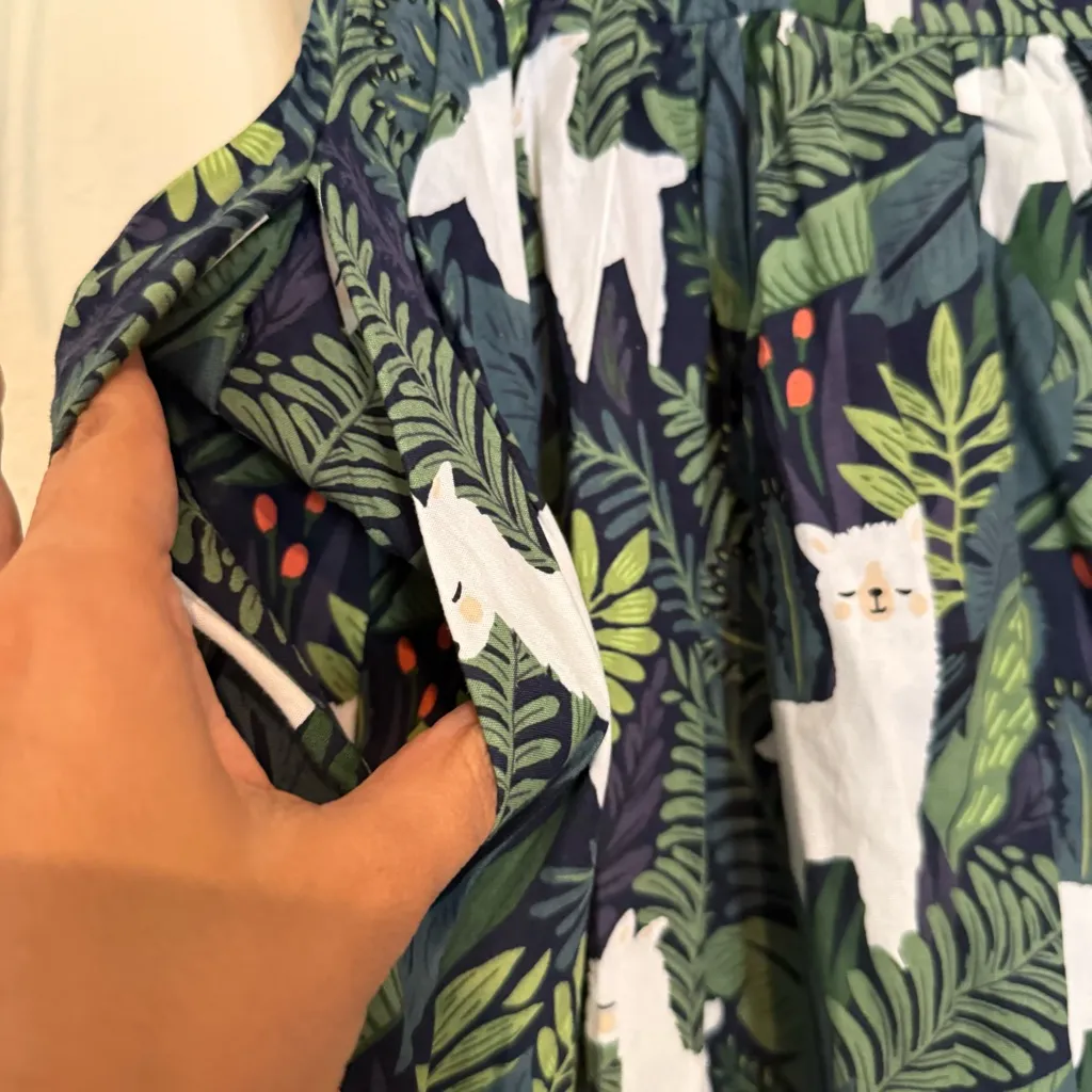 Unique Vintage 1950s Green Leaf & Llama Print Cotton Dakota Flare Dress - Image 6