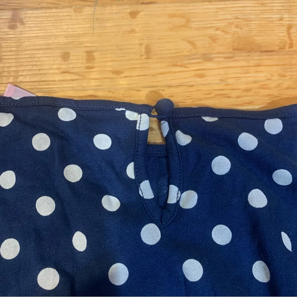 Juicy Couture Pam Gela Polka Dot Smocked Blouse Navy Blue Women's Medium - Image 6