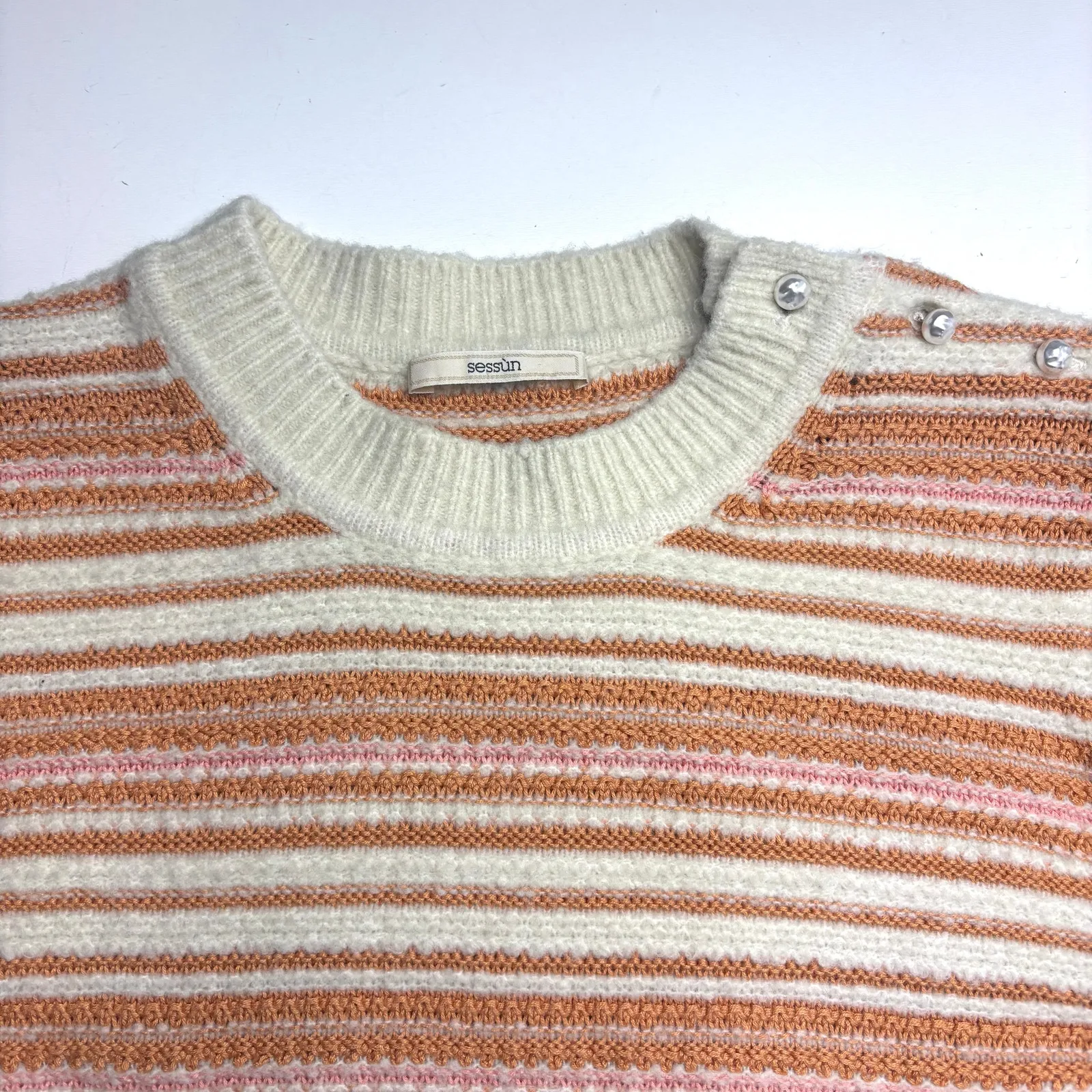 Sessun Nagaina Wool Stripe Crewneck Sweater M Pink Size M - Image 9