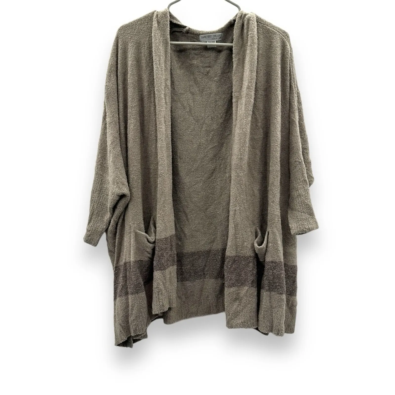 Barefoot Dreams CozyChic Lite Cliffside Gray Striped Cardigan Wrap One Size - Image 3