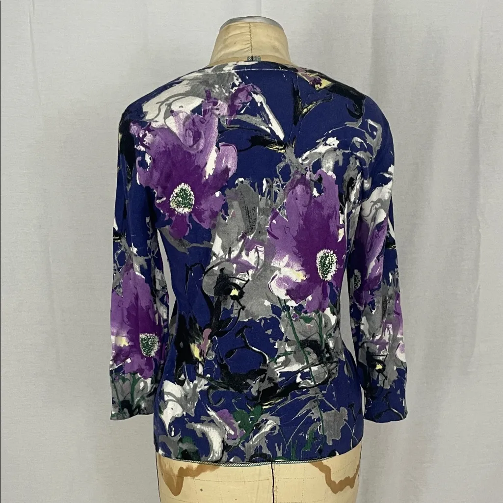 Joseph A Purple and Gray Floral Women's Cardigan Size Small Petite - Image 2