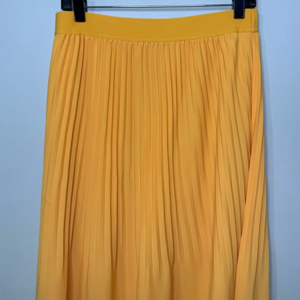 J. Crew Pleated High Rise Midi Skirt Elastic Waist Pull On Saffron Yellow Size 8 - Image 7