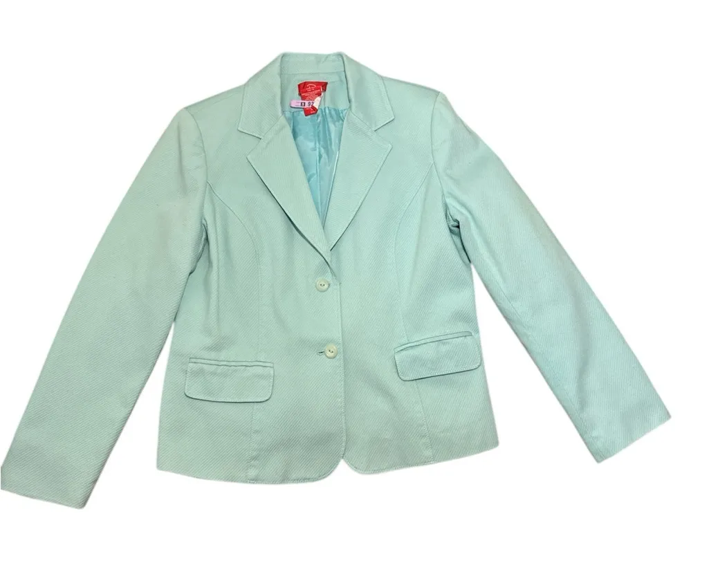 Vintage Oscar de la Renta Light Blue Blazer Y2K Tailored Jacket Size 12 - Image 1