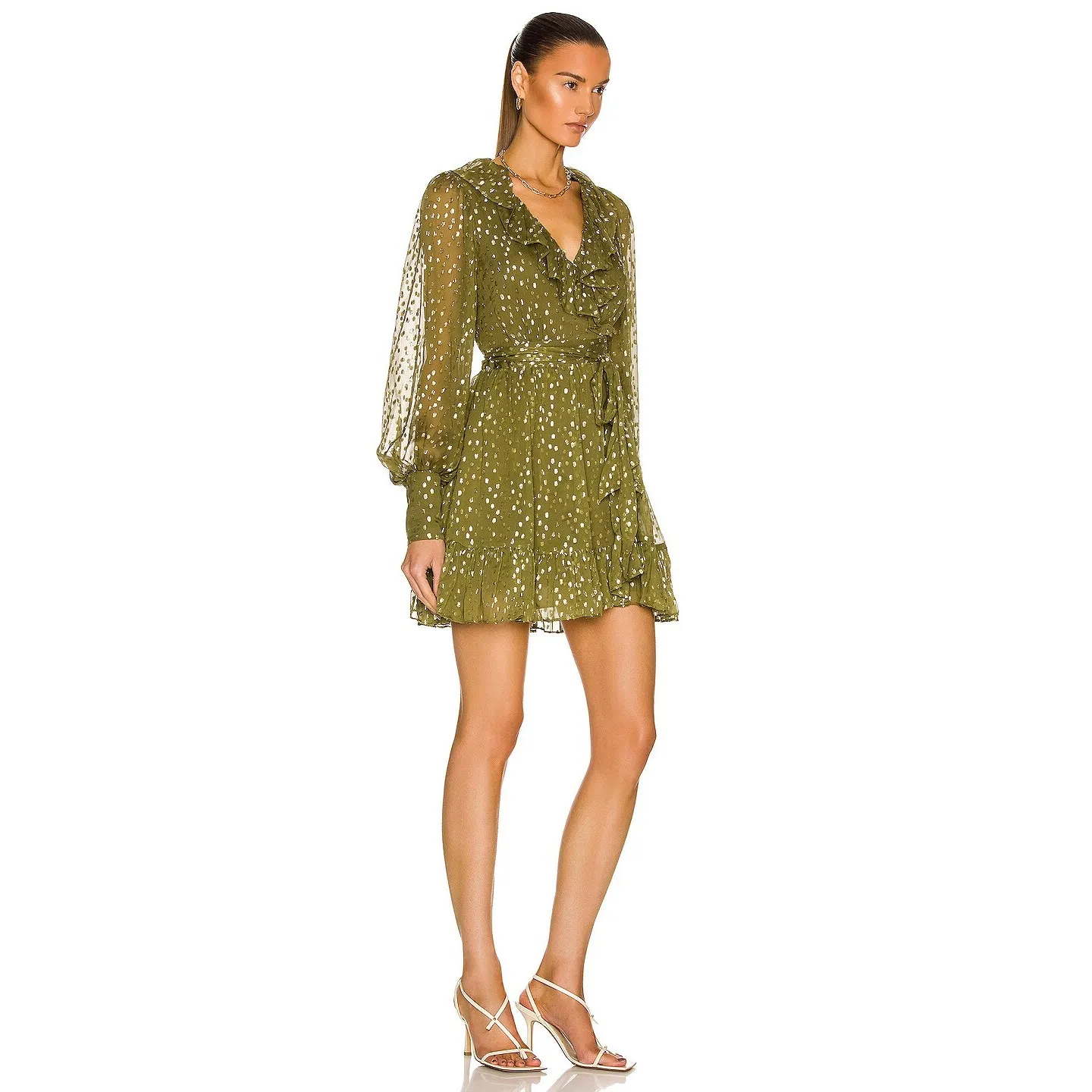 Zimmermann Ruffled Metallic Silk Wrap Minidress Size‎ 6 - Image 4
