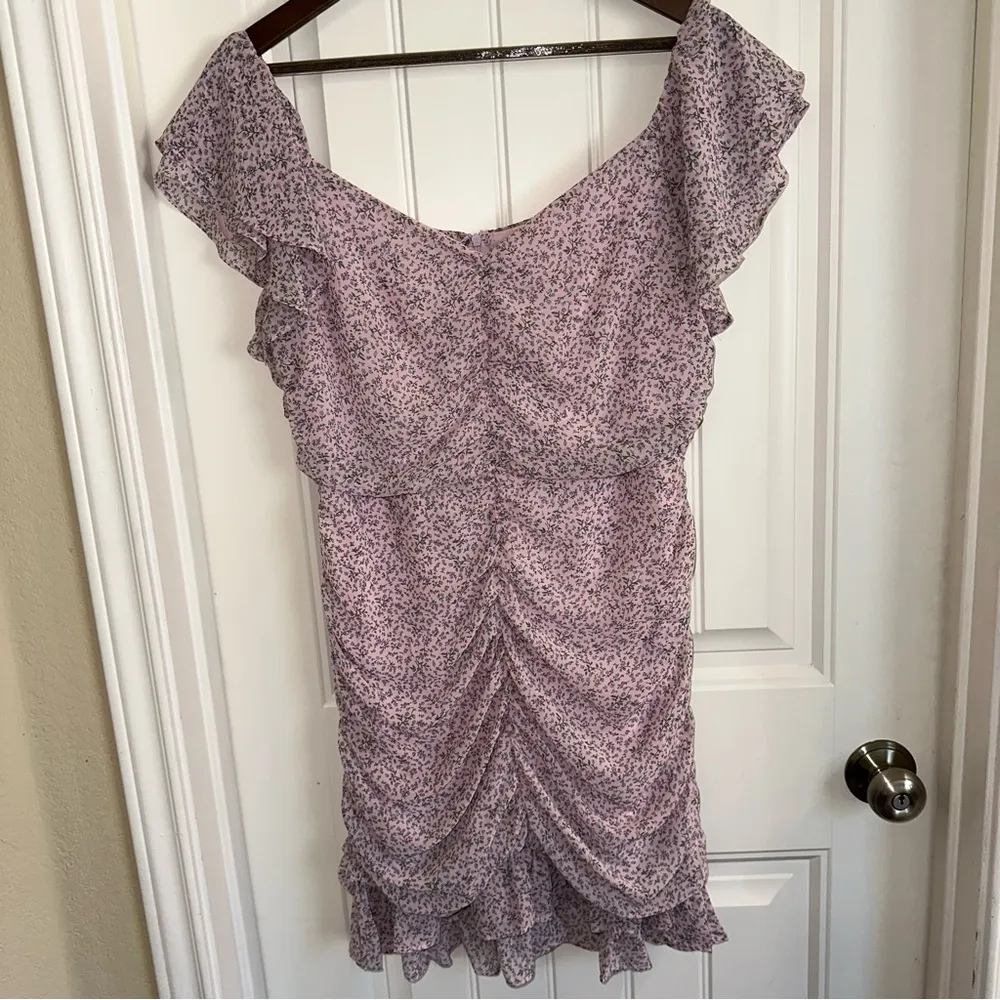 She+Sky off the shoulder light mauve ruched body con dress women size L - Image 2