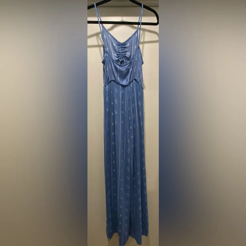 Blue & White Patterned Sleeveless Jumpsuit - S - Image 5