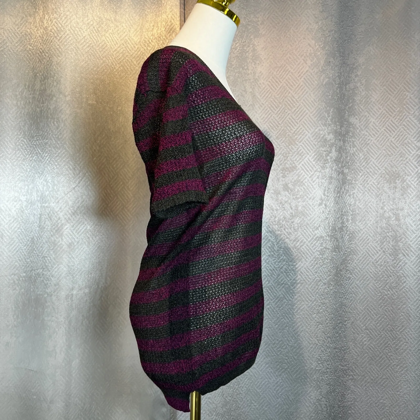 Burberry London Knit Mini Dress Striped Purple Black Short Sleeve S - Image 3