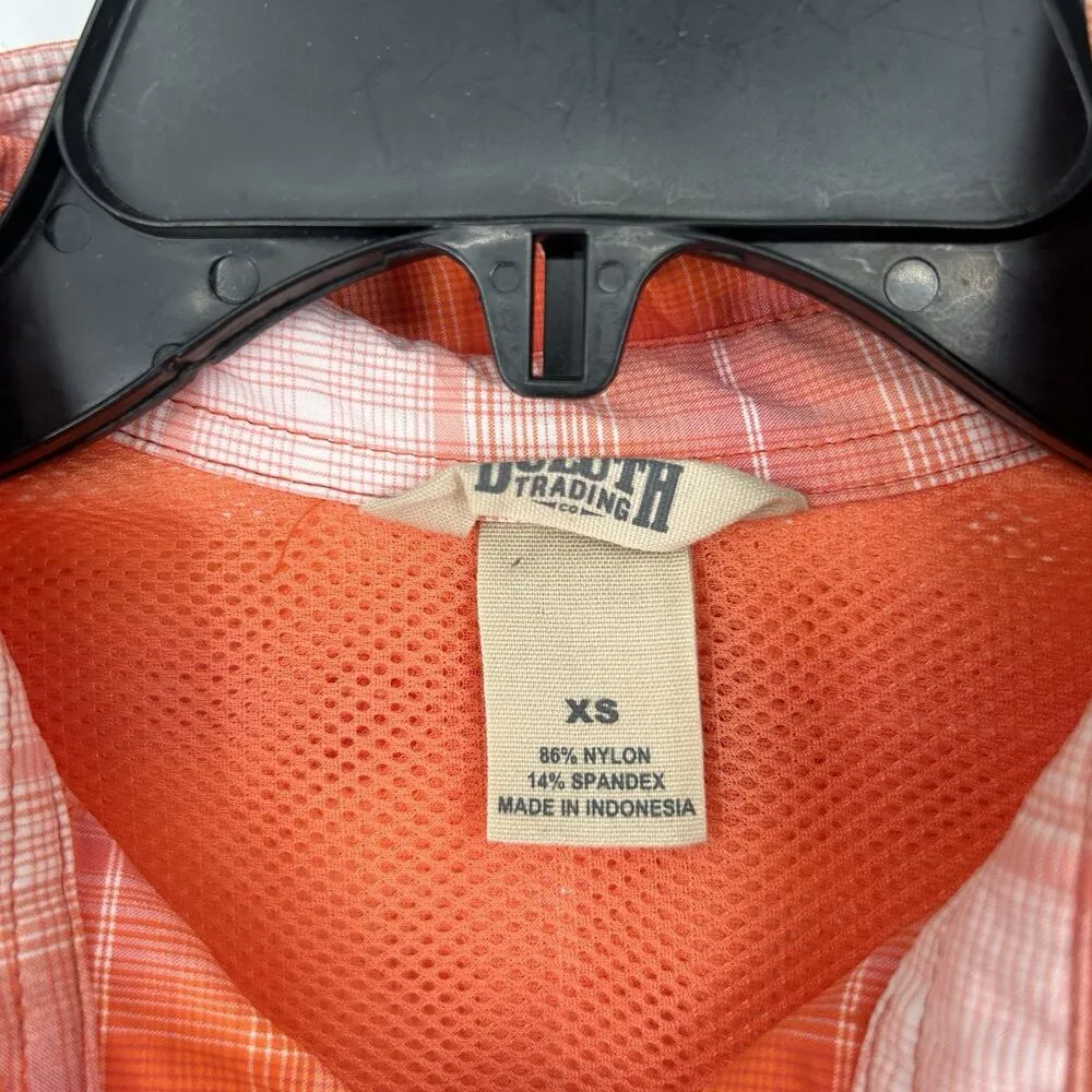Duluth Trading Co Duluthflex Sidewinder Shirt Orange Plaid Zip Pockets Size XS - Image 8