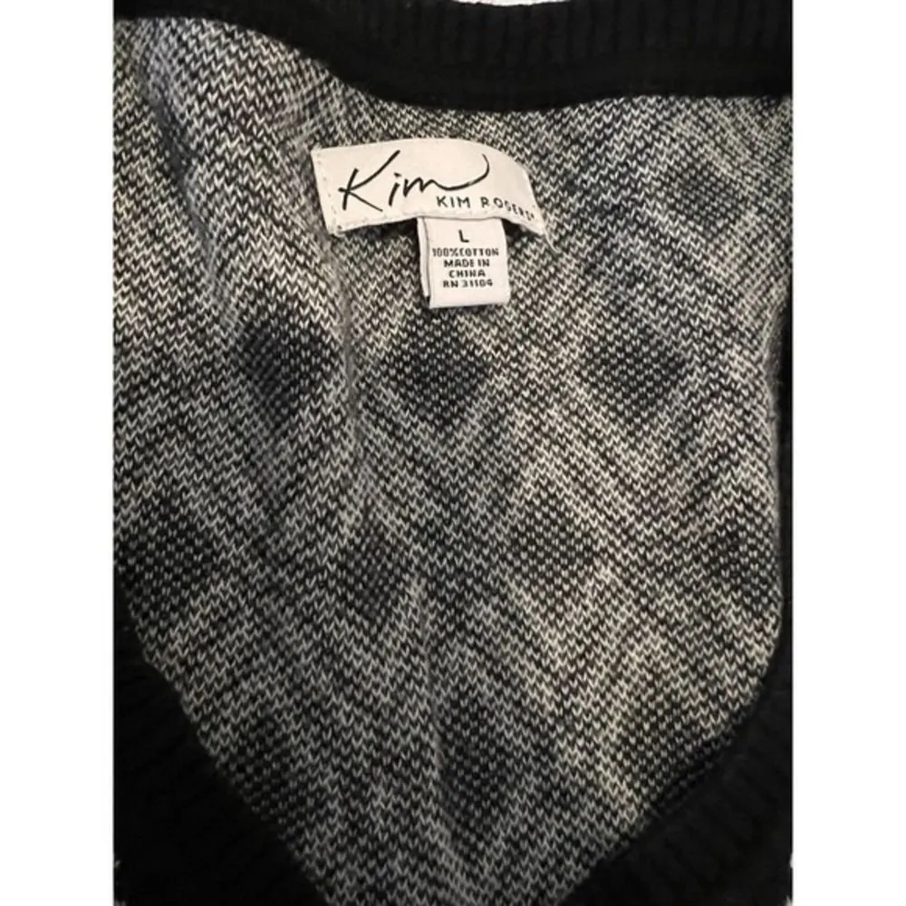 029-004 100% Cotton Kim Roger's Women Large Sweater‎ Black White Office Work - Image 2