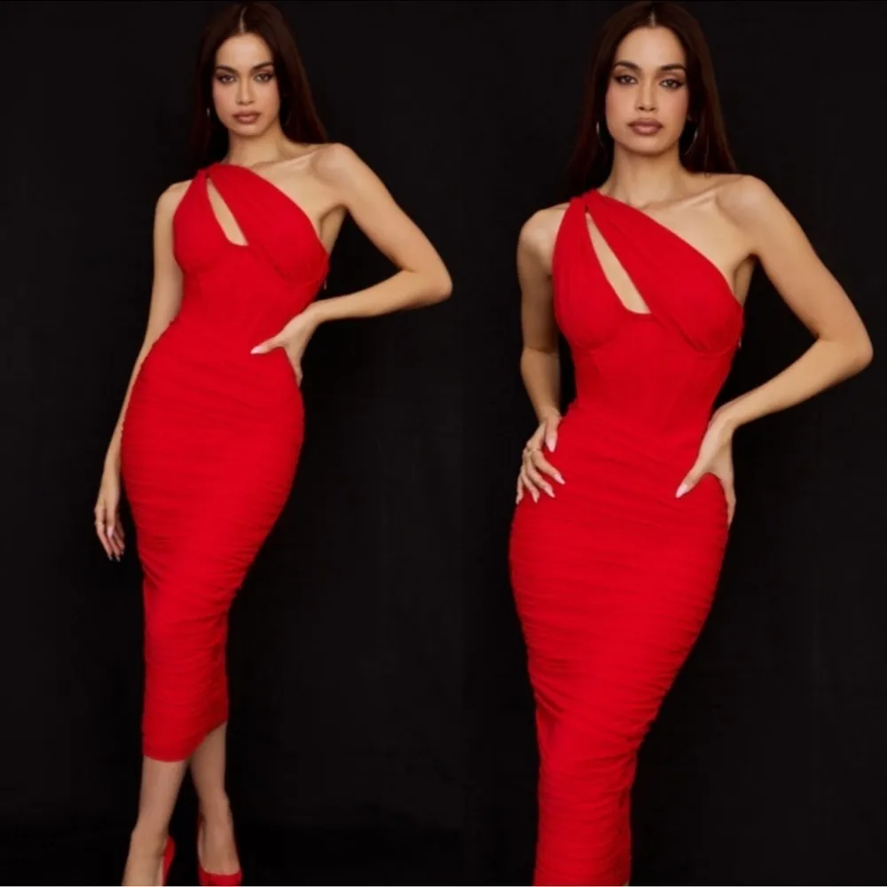 NWOT House of CB Valentina Scarlet Red Cutout Midi Dress sz XS PLUS CUP - Image 2