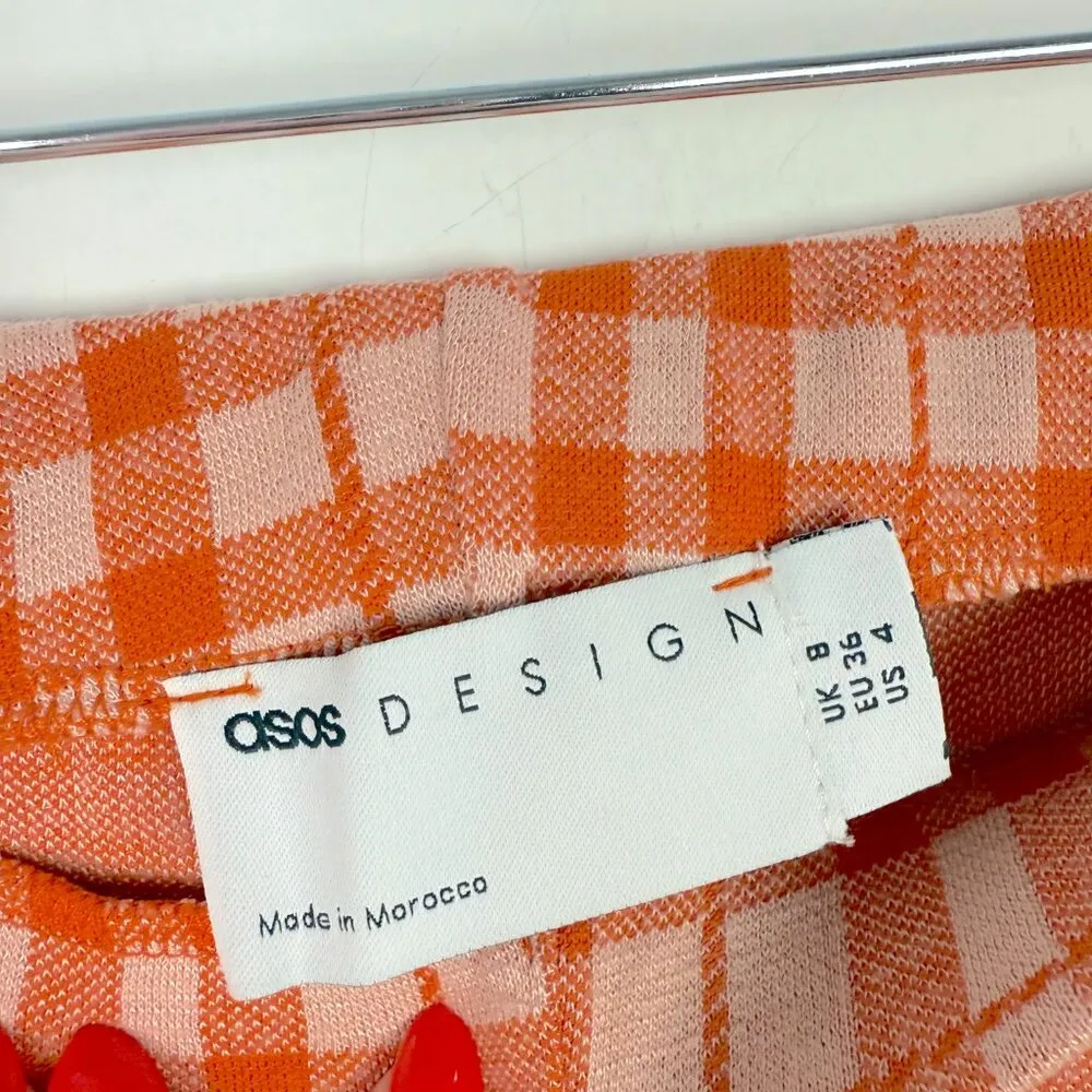 NWOT ASOS Design Hourglass Jersey Suit Flares Slit Detail Orange Plaid Size 4 - Image 5